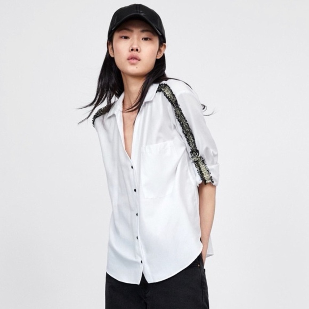 ZARA White Button-Up Poplin relaxed fit Shirt top M - Picture 2 of 10